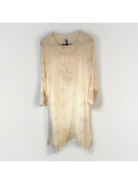 Indian/pakistani Cream Dress Sequins Embroidered Mynah Collection Sz Xl